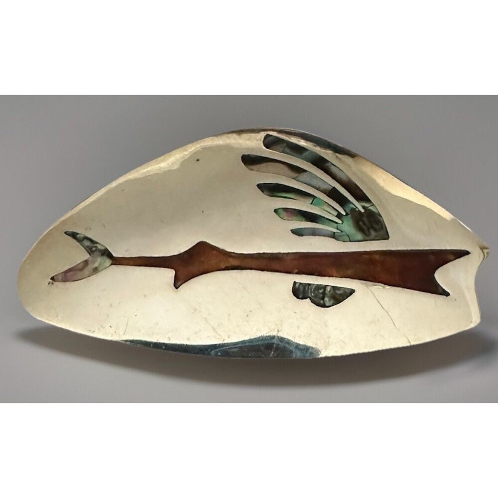 Mid Century Modern Sterling Silver Brooch Pin Pendant Abalone Taxco Mexico 1950s